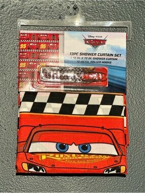 Disney Pixar Cars Lightning McQueen Shower Curtain Set - Red & Black